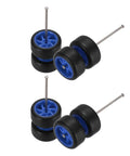 1/64 Scale Wheel And Tire Set With Axles For RC Diecast Cars Real Riders Rims 7-Spoke Blue And Black Plug And Play Upgrade