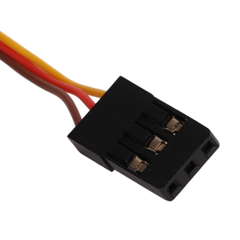 Lightning Fast 5G Micro RC Servo Motor For Axial SCX24 connector with plastic housing and three pins for wiring.