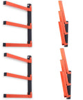 Beefy Heavy Duty Lumber Storage Wall Rack Set with 3 level wood organizer mount, orange steel rack system for garage, side view
