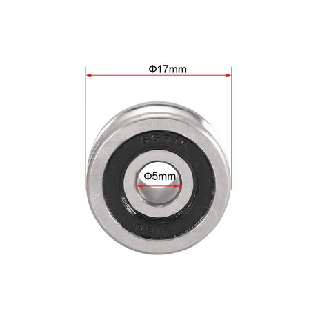 Front view of SG15 Deep U Groove Ball Track Guide Bearing, 5mm ID, 17mm OD, Chrome Steel, Double Sealed, 5-Pack for Precision Machinery.