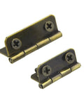 Two bronze iron butt hinges from the Gotta Have 60 Pieces Mini Hinges for Jewelry Boxes and Small Cabinets Two Size Options set.