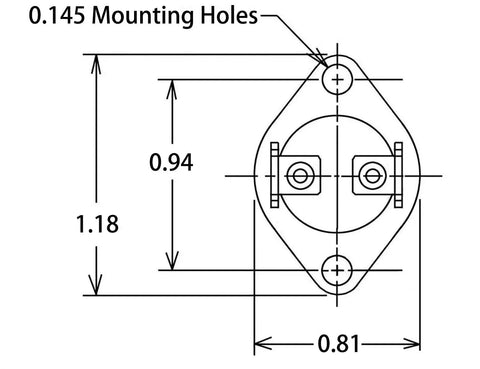 Technical diagram of Roll Out Furnace Limit Switch L350 One Half Inch Bimetal Thermostat Replacement For 47 22861 01 with dimensions.