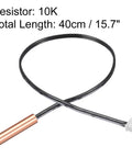 Copper NTC thermistor temperature probe with 15.7 inch lead, black insulated cable and white 2-pin connector