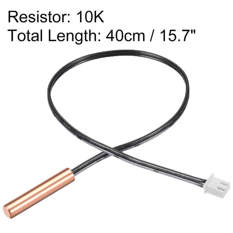 Copper NTC thermistor temperature probe with 15.7 inch lead, black insulated cable and white 2-pin connector