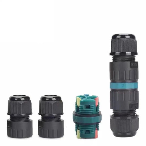 IP68 Waterproof 2 Way 3 Pin Junction Box Cable Connector For Outdoor Use 5-12mm Wire Range Screwless Quick Repair Power Extension Connector 2 Pack Set