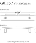 Premium Antique Brass Bridged Cabinet Pulls 2 Pack For Kitchen Drawers Featuring Knockout Retro Peony Design Solid Cast Hardware 5 inch hole centers bottom and side view dimensions