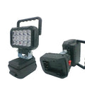 Cordless Work Light for 18V for battery High Brightness LED Floodlight with sturdy handle and battery compartment, black design.
