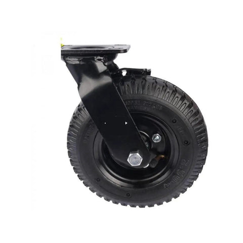 Top Shelf 8 Inch Pneumatic Rubber Wheel Featuring Heavy Duty Steel Hub And Secure Side Brake Lever for flanged track carts.