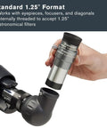 2X Barlow Lens For 1.25 Inch Telescope Eyepieces With Threaded Barrel Doubles Magnification While Keeping Eye Relief Fully Multi Coated Optics With Blackened Edges For Superior Light Transmission, inserted in telescope diagonal