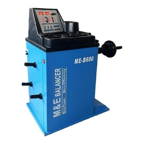 Heavy Duty Wheel Balancer Machine Built With Raw Copper Motor Core And Lab Grade Precision to eliminate steering jitter, blue body.
