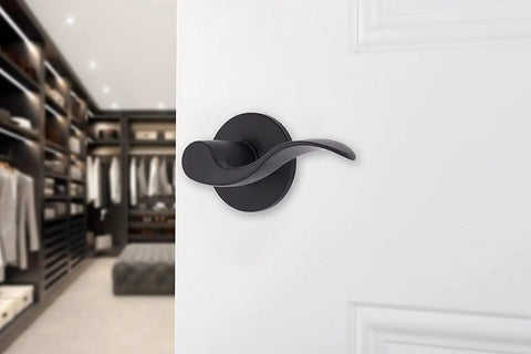 6 Pack Matte Black Transitional Indoor Passage Wave Door Levers For Hall And Closet Non Locking Interior Door Handles Reversible Modern