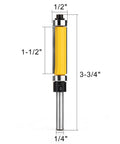 Flush Trim Router Bit With Top And Bottom Bearings, One And A Half Inch Cutting Diameter, One Quarter Inch Shank for CNC Woodworking