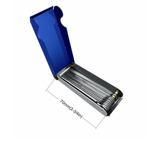 All-In-One Carburetor And Welding Nozzle Cleaner Kit with 26 cleaning wires in an aluminum box, size 70mm or 2.34in.