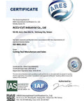 Certificate document front view with ARES, IAS and IAF seals and a QR code.