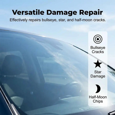Windshield Crack Repair Kit 2026 Upgraded With Tool, Quick Five Minute Fix For Star And Linear Cracks, product shown on windshield.