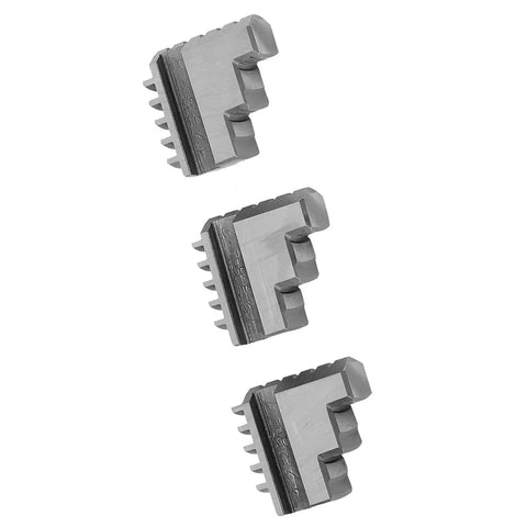 Bulletproof Three Piece Inside And Outside Jaw Chuck Set Featuring Self Centering Grip For Lathe Machining Precision Metalworking Tools showing three jaw pieces.