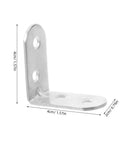 Stainless Steel L Bracket Corner Desk Connector with easy install, compact design, dimensions shown, for desk and shelf support.
