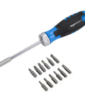 12-In-1 Magnetic Ratcheting Screwdriver Set With Bit Storage In Handle, Grab-And-Go Portable Repair Kit in black blue silver