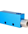 Heavy Duty Aluminum Vacuum Generator For Factory Robotics And Automation Featuring A Beefed Up Pneumatic Ejector Pump With Killer Suction And Fast Acting Venturi Design For Straight Up Pick Place Performance, blue aluminum body with threaded nozzle.