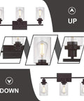 Three Light Vanity Light In Oil Rubbed Bronze, Industrial Wall Sconce With Clear Glass Shades For Bathroom Bedroom Porch Kitchen Living Room.