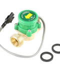 Flow Sensor Switch for Water Pump With G3/4 Inch Thread AC 220V 1A Low Water Pressure Use showing green top and brass connection