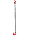 Heavy Duty Chain Sling 5/16 In By 10 Ft With Two Leg Grab Hooks, G80 Alloy Steel Lifting Sling with red hooks and chains visible.
