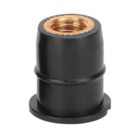50 Pack M6x0.8mm Rubber Well Nuts With Captive Brass Inserts For Motorcycle Windscreen And Atv Panel Mounting Vibration Dampening Fasteners seen from the side.
