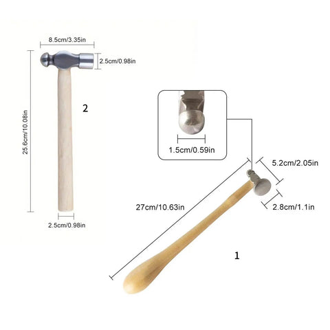 Jewelry Hammer With Solid Wood Handle And Iron Head For Precise Metalworking, Flat Face Mallet dimensions illustration