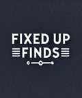 Fixed Up Finds logo text with decorative lines on dark background