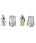 Beefy Pro Grade Manual Press Tool Kit with 6mm and 9mm Rivet Dies showing dual pair threaded tops, steel construction. Ideal for snap buttons and rivets.