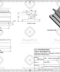 Technical drawing of V Block Jig Fixture for Center Drilling Round Workpieces with isometric view and dimensions