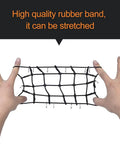 Hands stretching a rubber luggage net for 9 In 1 RC Crawler Roof Decoration Kit With Wood Box Luggage Net Fuel Box Shovel For 1 To 10 Scale Crawlers Compatible With Traxxas TRX4 Redcat GEN7 Axial SCX10 RC4WD D90 Build Realistic Wood Box And Luggage Net For Tough Trails