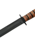 Beefy Full Tang 12 Inch Hunting Knife With Leather Grip And Stainless Fuller Blade, fixed blade knife with wooden handle.