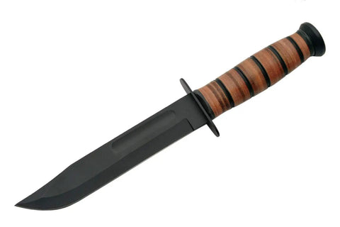 Beefy Full Tang 12 Inch Hunting Knife With Leather Grip And Stainless Fuller Blade, fixed blade knife with wooden handle.