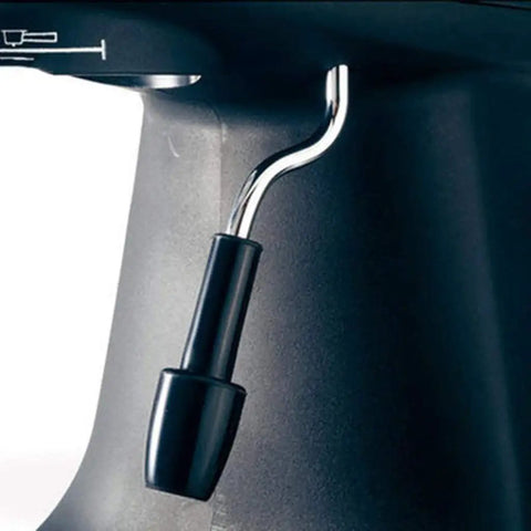 No Brainer Espresso And Cappuccino Maker With Instant Heat Capsule Compatibility swivel steam rod detail for frothing milk.