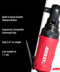 Palm Size Pneumatic Mini Ratchet With Three Eighths Inch Drive 300 RPM 35 Ft Lbs Max Torque Ergonomic Air Ratchet