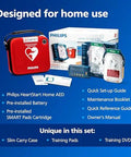 Philips HeartStart Home AED defibrillator kit with red carry case and training pads cartridge