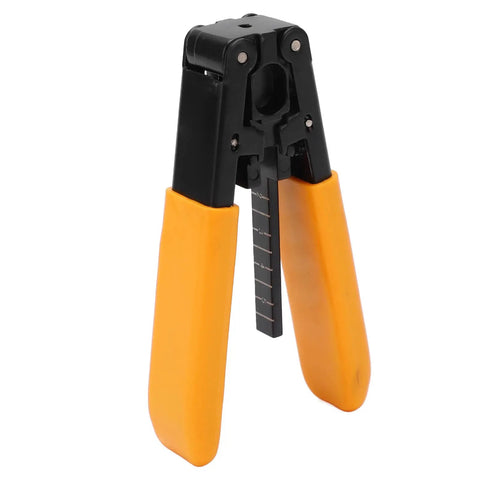 Fiber Optic Cable Stripper Pro Grade Compact Lightweight Cutting Tool For Outdoor Use Easy Carry Quick Outer Jacket Removal Without Damaging Core Great For Field Techs And DIY Pros One Unit, orange handle close-up
