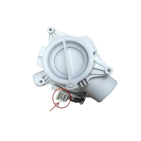 Drain Pump Motor Replacement for Drum Washing Machines Universal Fit for BEKO and Similar Models Restores Fast Draining Performance with Durable Plastic and Metal Housing Plug and Play Easy Install, white pump connector detail