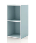 Stackable 2 Cube Wood Storage Organizer Shelves For Dorm, Teen Room And Home Office Fits Cubby Bins, Light Blue Finish
