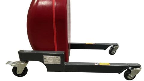 Heavy Duty Electric Lift Work Positioner Truck With 330 Lbs Capacity And 67 Inch Raised Platform Height showing wheel and frame details.