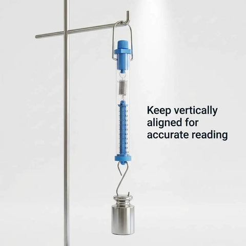 Tubular Spring Scale Set With 1N To 30N Range Dual Newton And Gram Readouts For Your Go To Physics Lab And Classroom Use Includes 1N 5N 10N 20N And 30N Scales Easy Zero Adjustment With Top Nut displayed vertically with weight