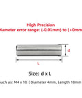 Diagram showing the size specifications of a Bearing Steel Solid Dowel Pins Set M1.5 To M6 GB119 Heavy Duty Hardened Locating Parallel Pins 9mm And 14mm Fixed Pin Kit For Automotive Agricultural And Industrial Use 50 Pieces