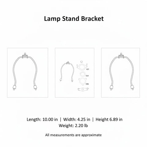Illustration of Gold Metal Lamp Stand Bracket Set With Horn Style Mount And Adapters For Table And Floor Lamps, Easy Shade Assembly
