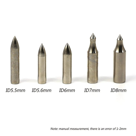 Five sizes of 20 Pack Glue On Archery Arrow Tips For Bamboo And Wooden Arrows, Stainless Steel Field Points For Target Practice.