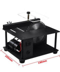 Badass Compact Mini Table Saw Featuring 200 Watt Motor For Smooth Hardwood And Acrylic Cutting Hella Precise Portable Bench Saw on a black metal base.