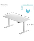 Dimensions of Rock Solid 72 By 30 Inch Electric Standing Desk Height Adjustable Dual Motor Sit Stand Computer Workstation.