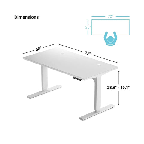 Dimensions of Rock Solid 72 By 30 Inch Electric Standing Desk Height Adjustable Dual Motor Sit Stand Computer Workstation.
