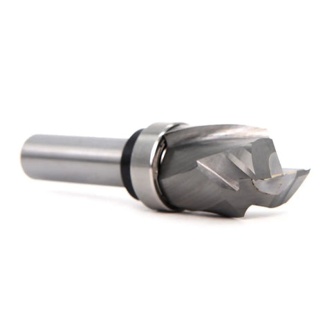 Compact Up And Down Compression Router Bit For Woodworking Carving Engraving With Hardened Steel Core For Flush Trim Finish On Any Direction Endgrain Perfect For Table Mount Or Handheld Tools, close-up view.