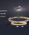 Modern K9 Crystal Chandelier, Dimmable LED Ceiling Pendant Light, Gold Circle Hanging Lamp With Straight Fire Lighting To Hit Different In Your Living Room And Look Dang Sharp, featuring 2 rings and clear crystals.